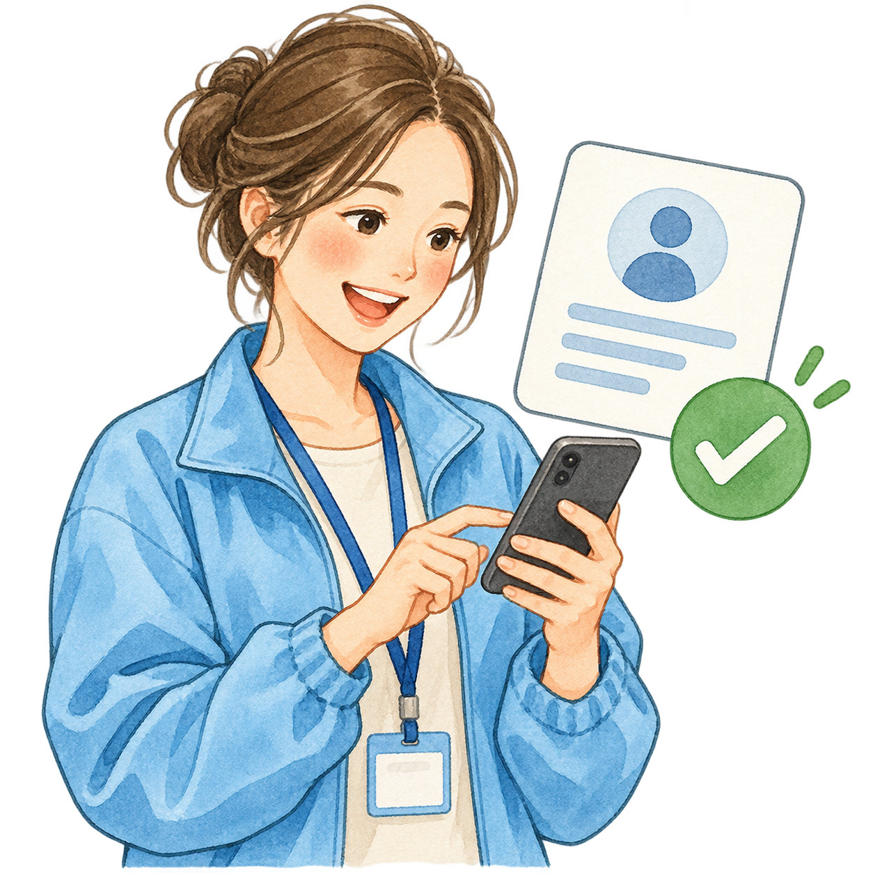 スマートフォンでサポーター登録をする女性スタッフ