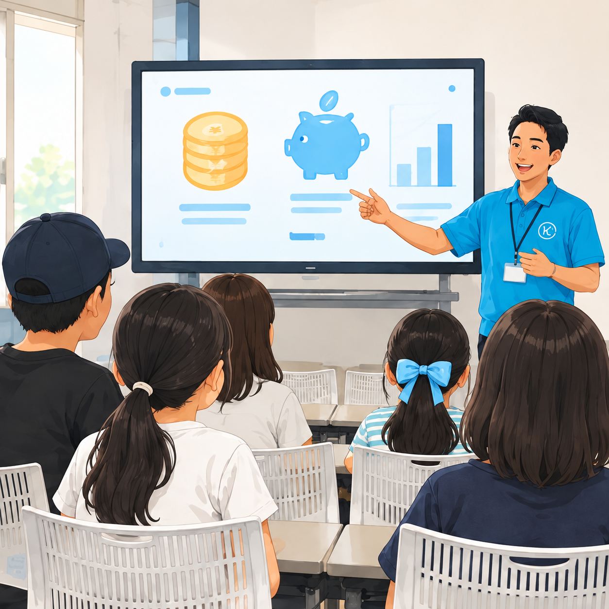 サポーターが子どもたちにイベントのゲームを説明する様子